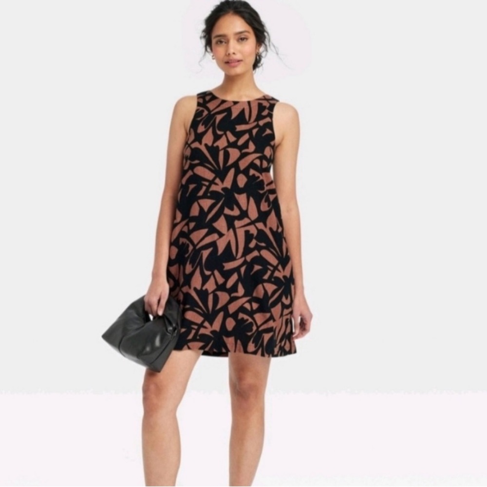 a new day Black and Brown Leaf Print Mini Dress